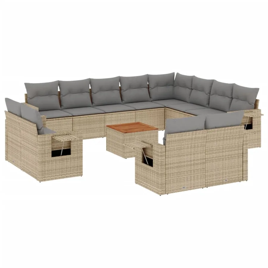 Salon de jardin avec coussins 13 pcs beige résine tressée - 2