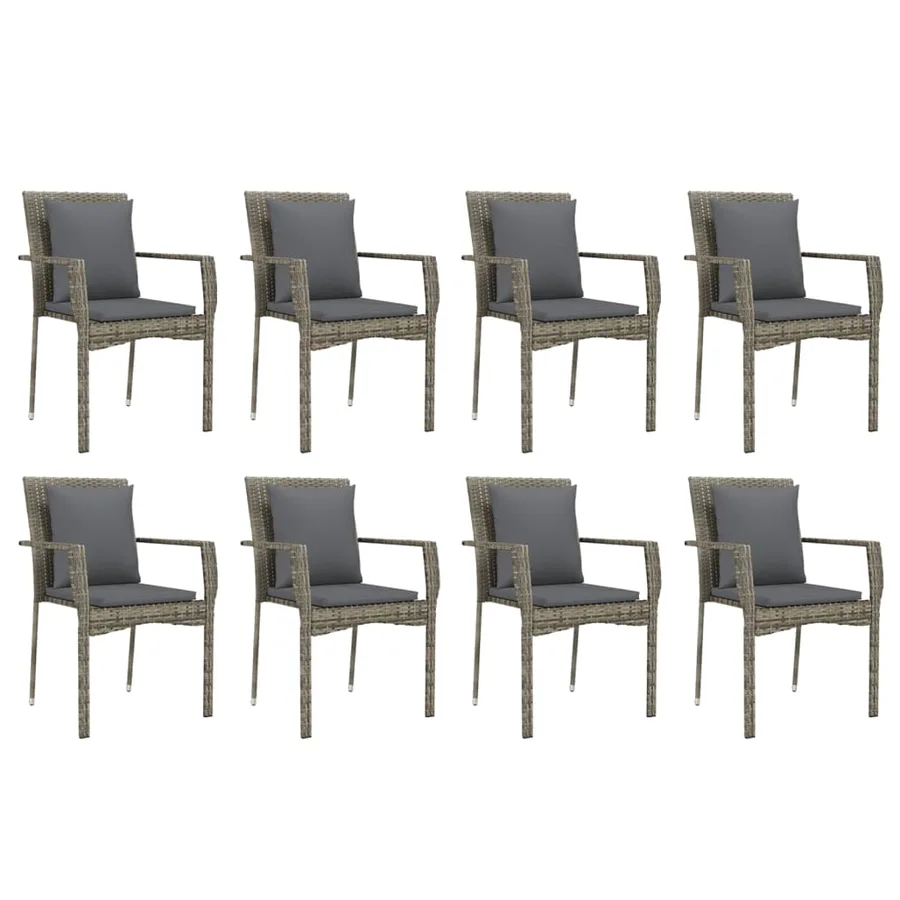 Ensemble à manger de jardin 9 pcs coussins gris résine tressée - 4