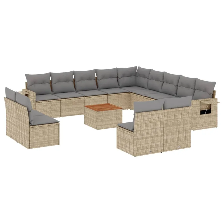 Salon de jardin avec coussins 14 pcs beige résine tressée - 2