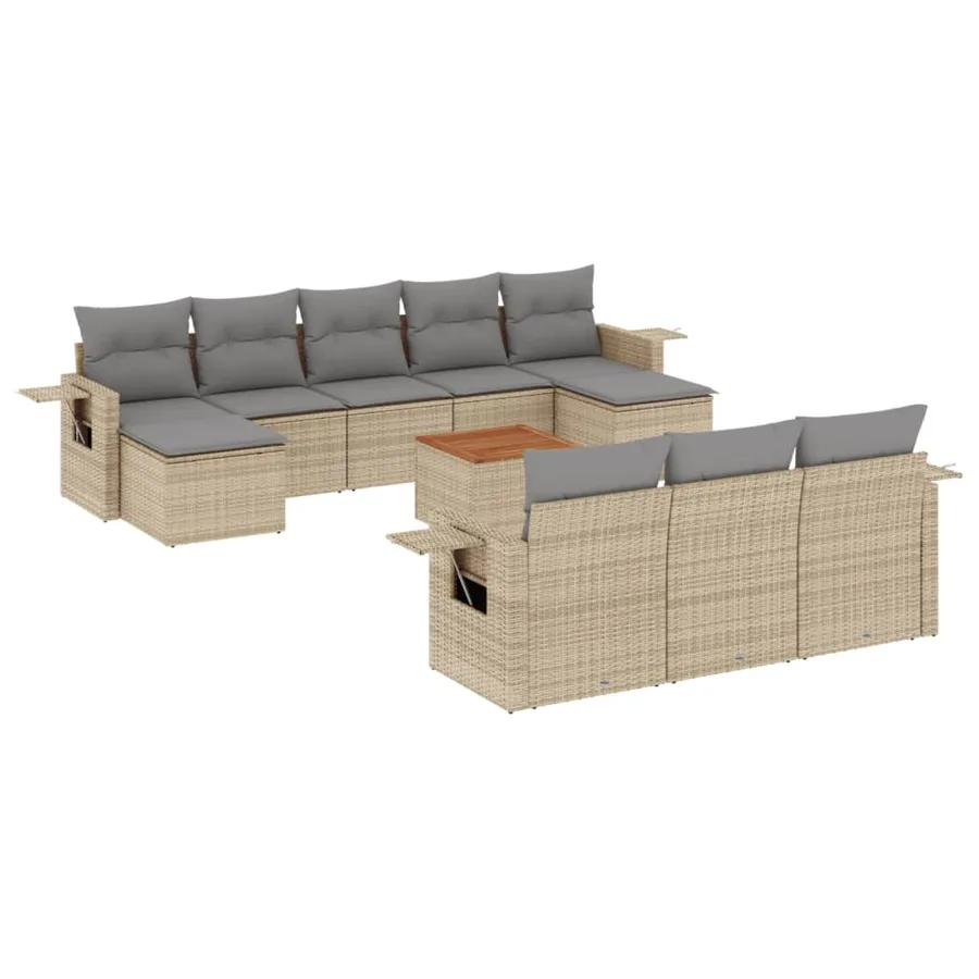 Salon de jardin 11 pcs avec coussins beige résine tressée - 2