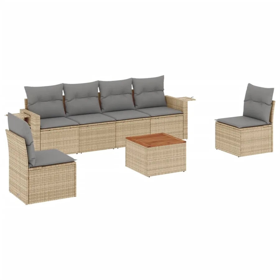 Salon de jardin avec coussins 7 pcs beige résine tressée - 2