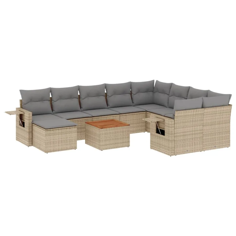 Salon de jardin 11 pcs avec coussins beige résine tressée - 2