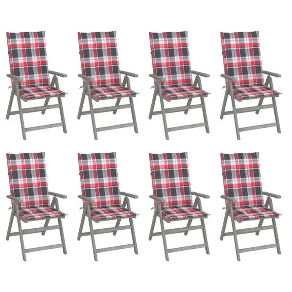 Chaises inclinables de jardin et coussins lot de 8 Gris Acacia