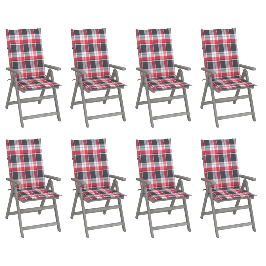 Chaises inclinables de jardin et coussins lot de 8 Gris Acacia
