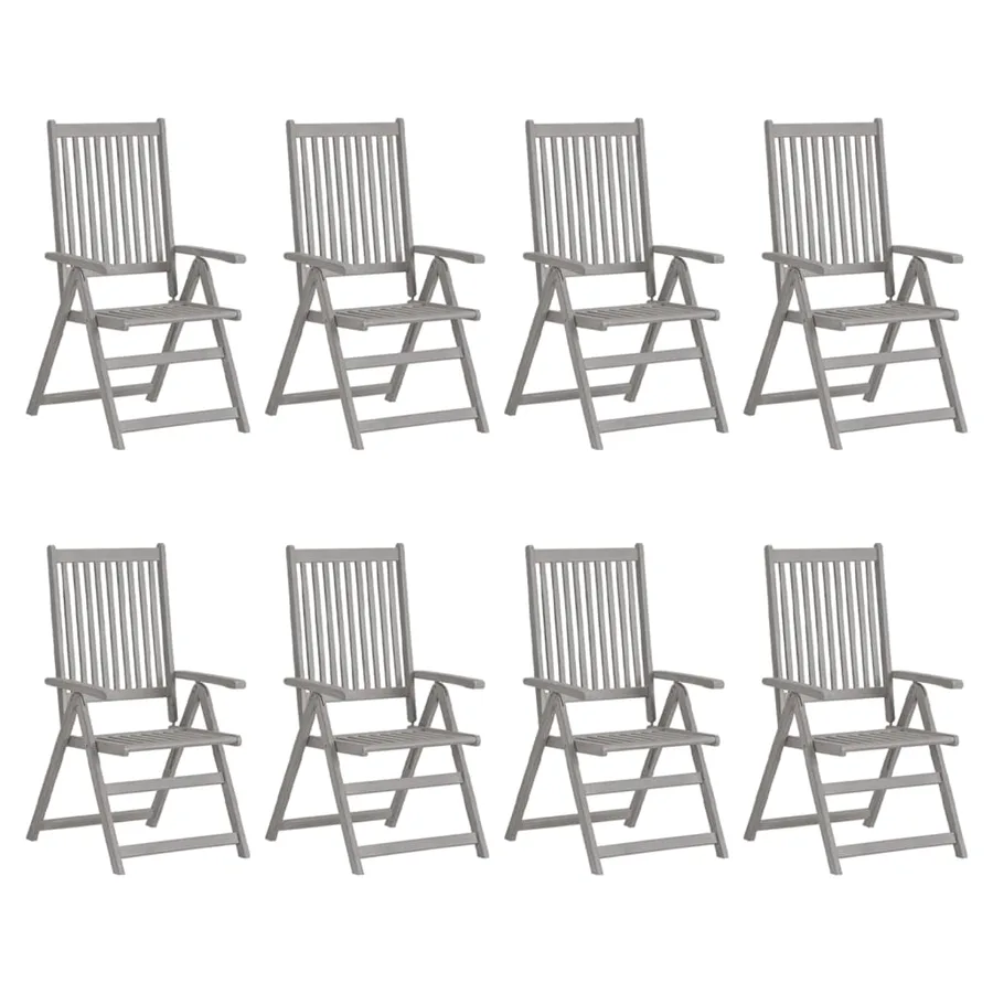 Chaises inclinables de jardin et coussins lot de 8 Gris Acacia - 2