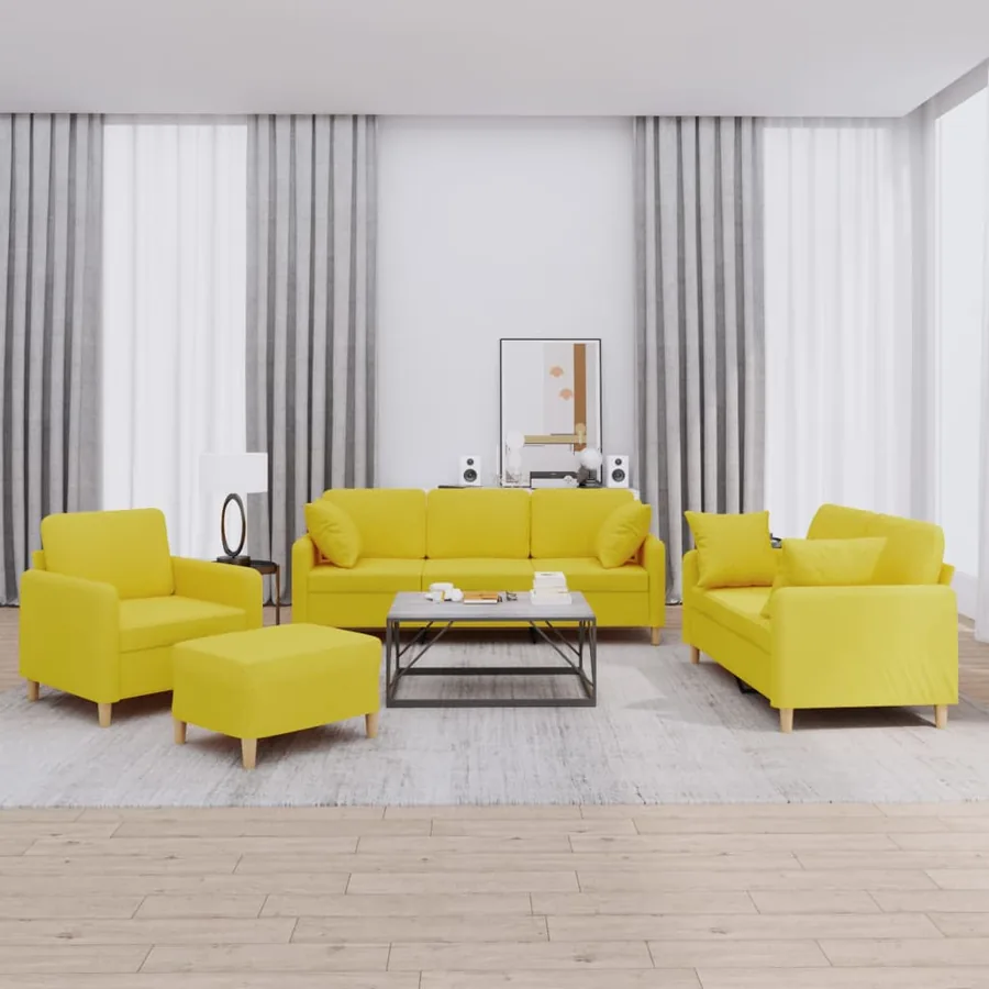 Ensemble de canapés 4 pcs avec coussins jaune clair tissu