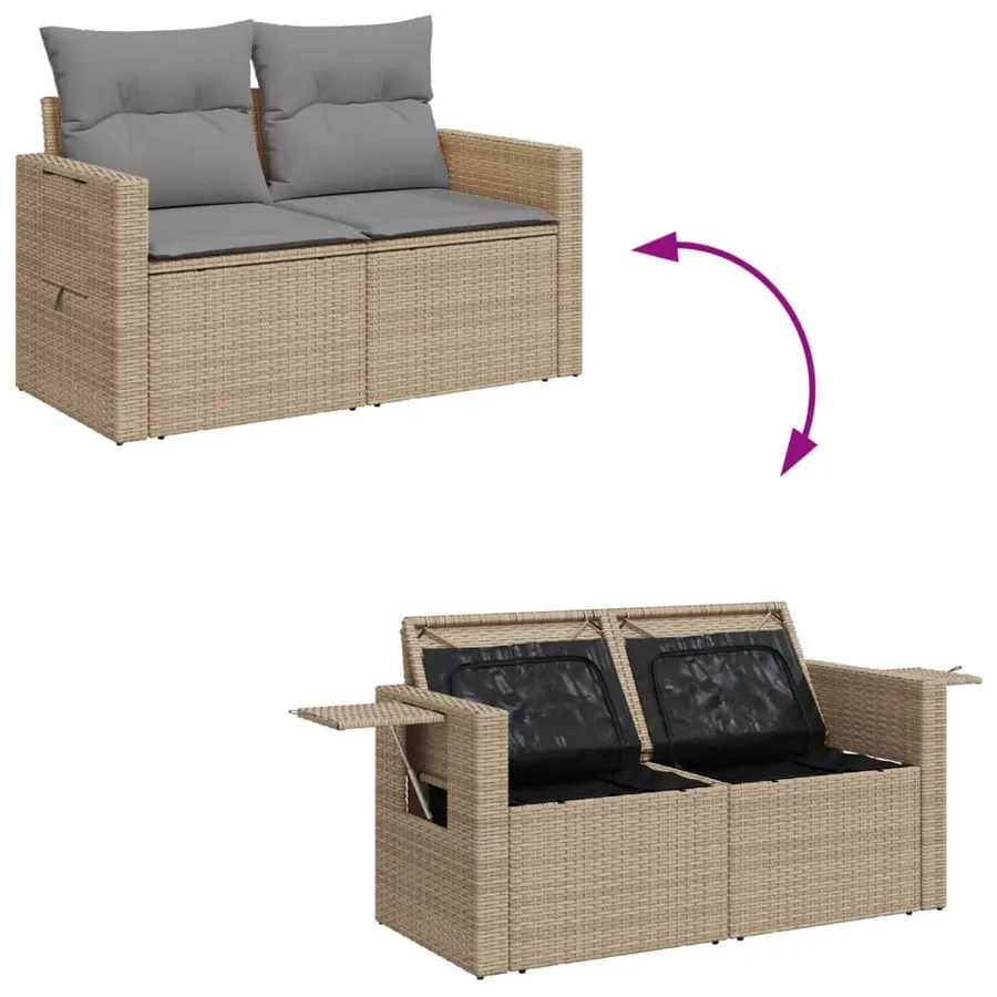 Canapé de jardin avec coussins 2 places beige résine tressée - 10
