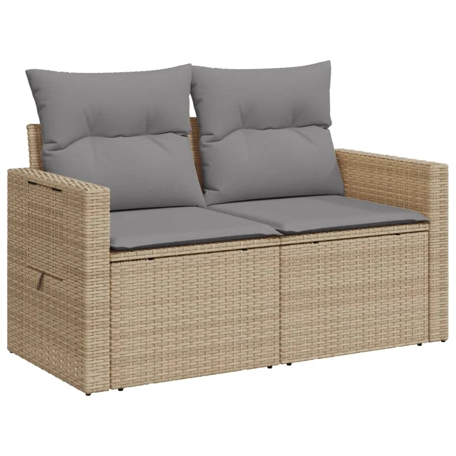 Canapé de jardin avec coussins 2 places beige résine tressée - 4