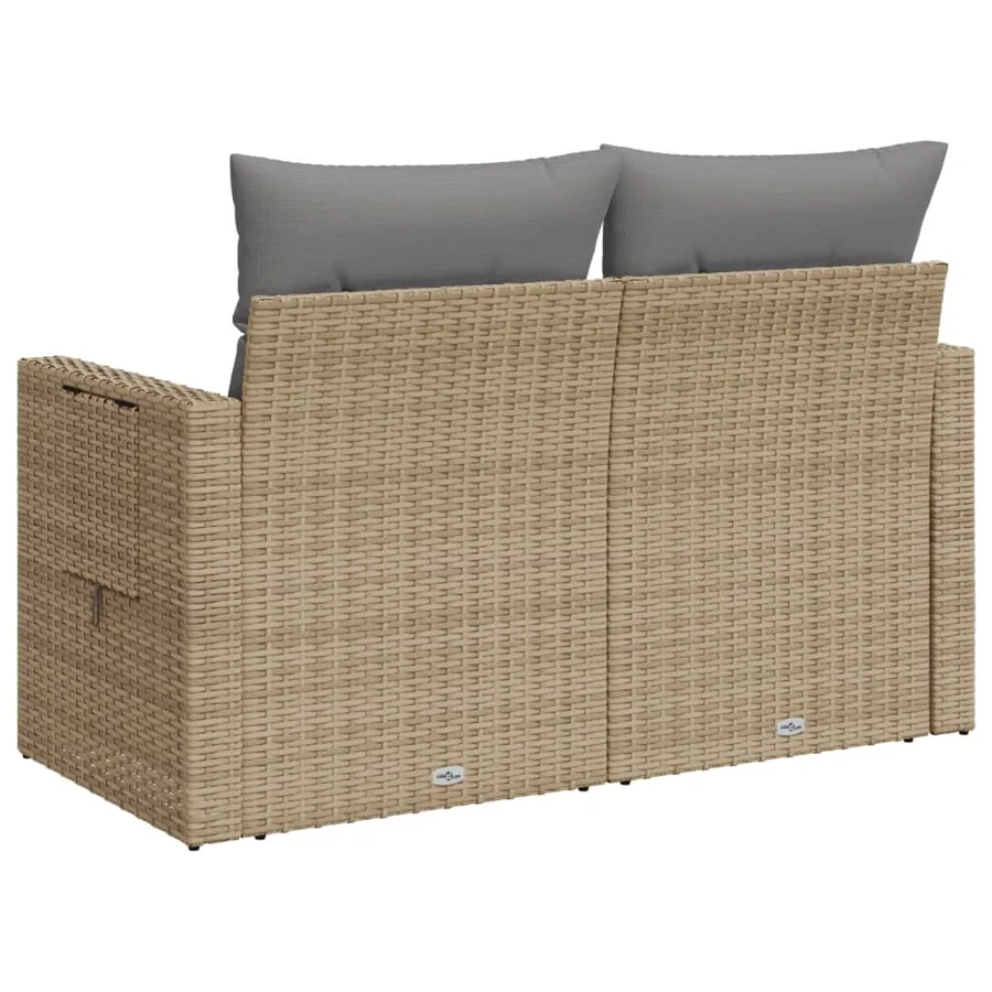 Canapé de jardin avec coussins 2 places beige résine tressée - 7