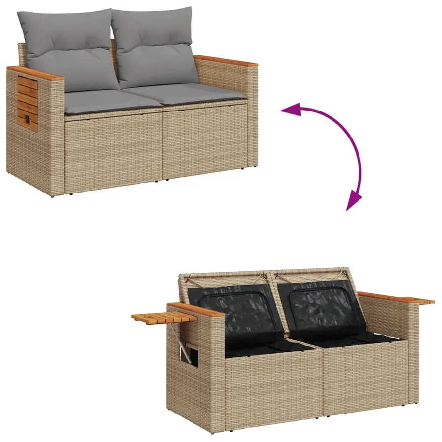 Canapé de jardin avec coussins 2 places beige résine tressée - 10