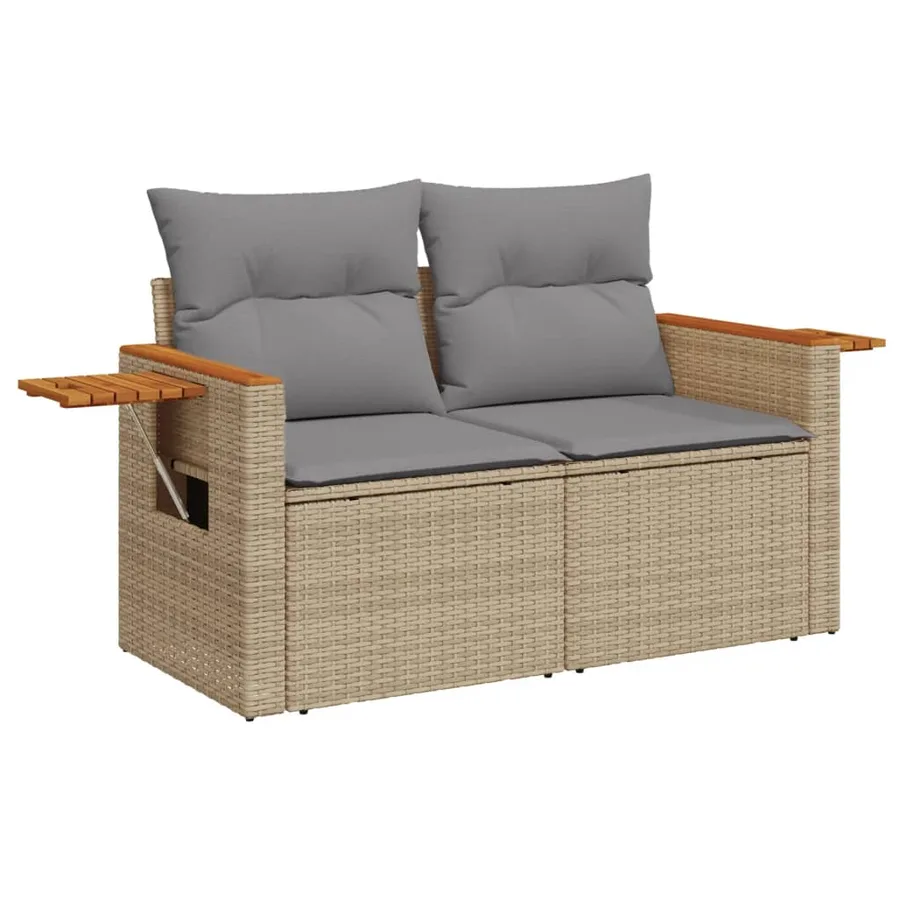 Canapé de jardin avec coussins 2 places beige résine tressée - 2