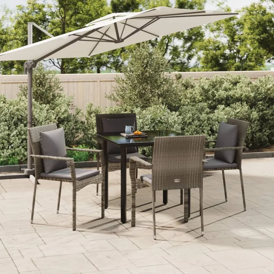 Ensemble à manger de jardin coussins 5 pcs noir et gris