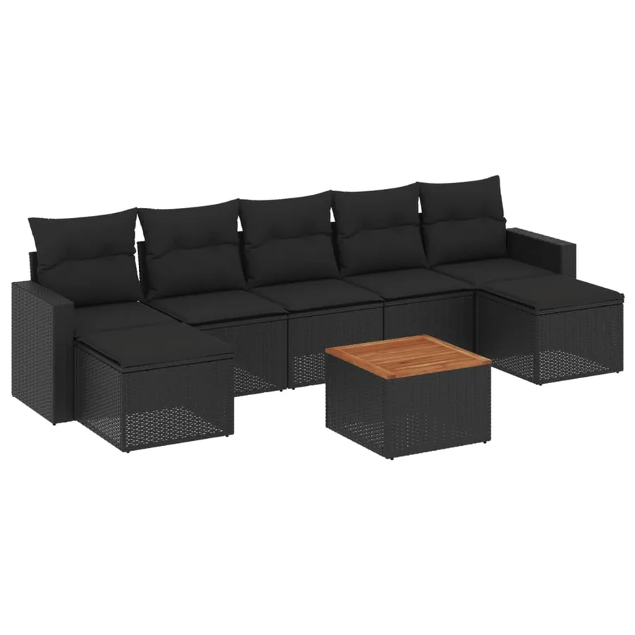 Salon de jardin 8 pcs avec coussins noir résine tressée - 2