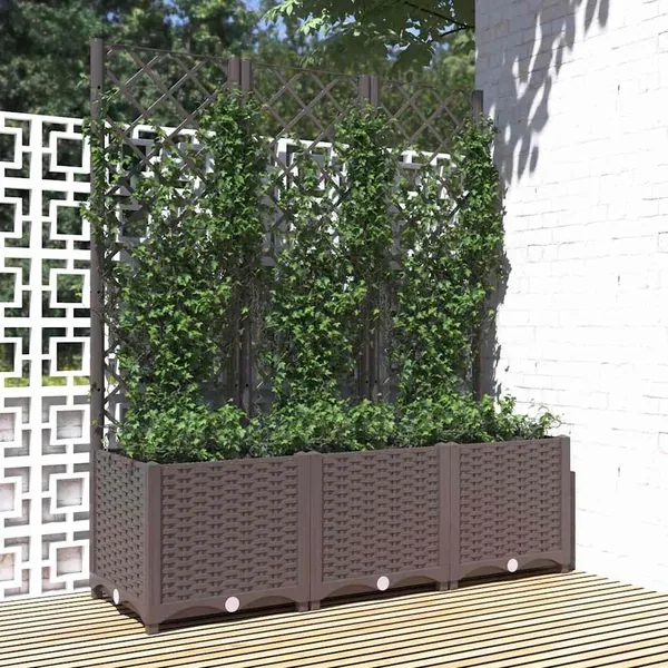 Jardinière avec treillis Marron 120 x 40 x 136 cm PP