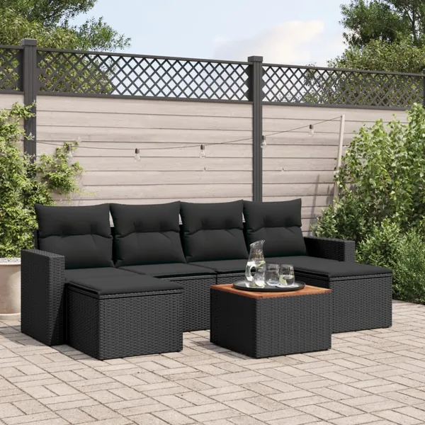 Salon de jardin 7 pcs avec coussins noir résine tressée 55 x 62 x 69 cm - 51,4 kg