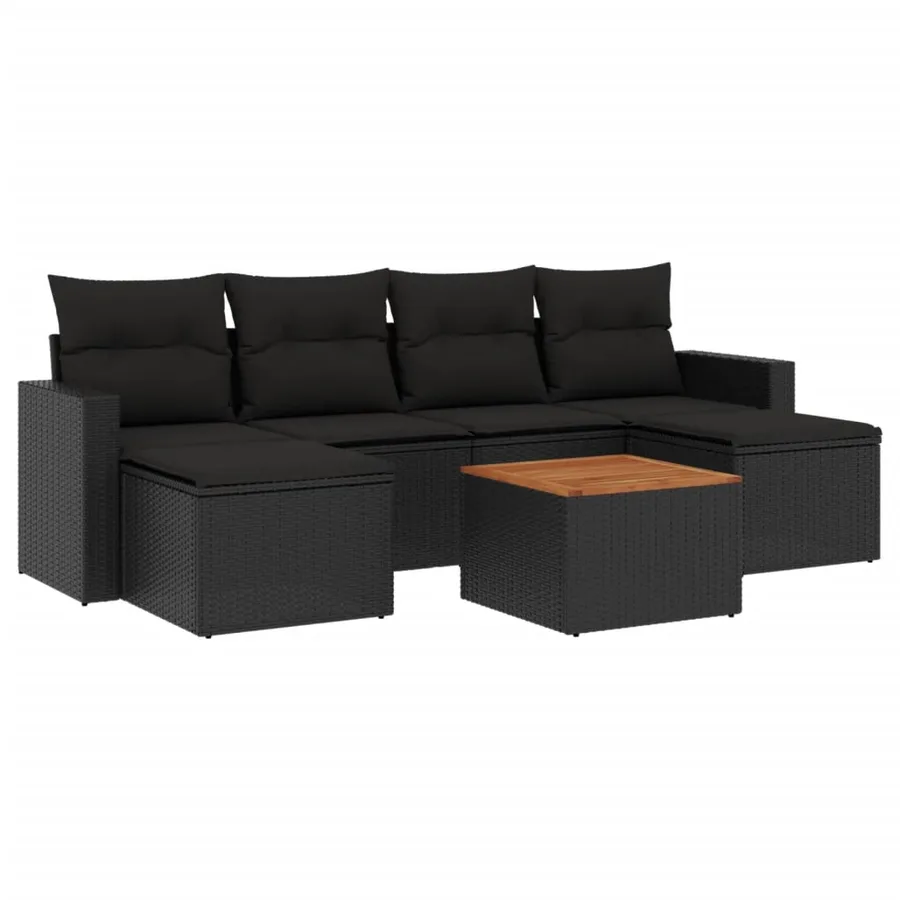 Salon de jardin 7 pcs avec coussins noir résine tressée 55 x 62 x 69 cm - 51,4 kg - 2