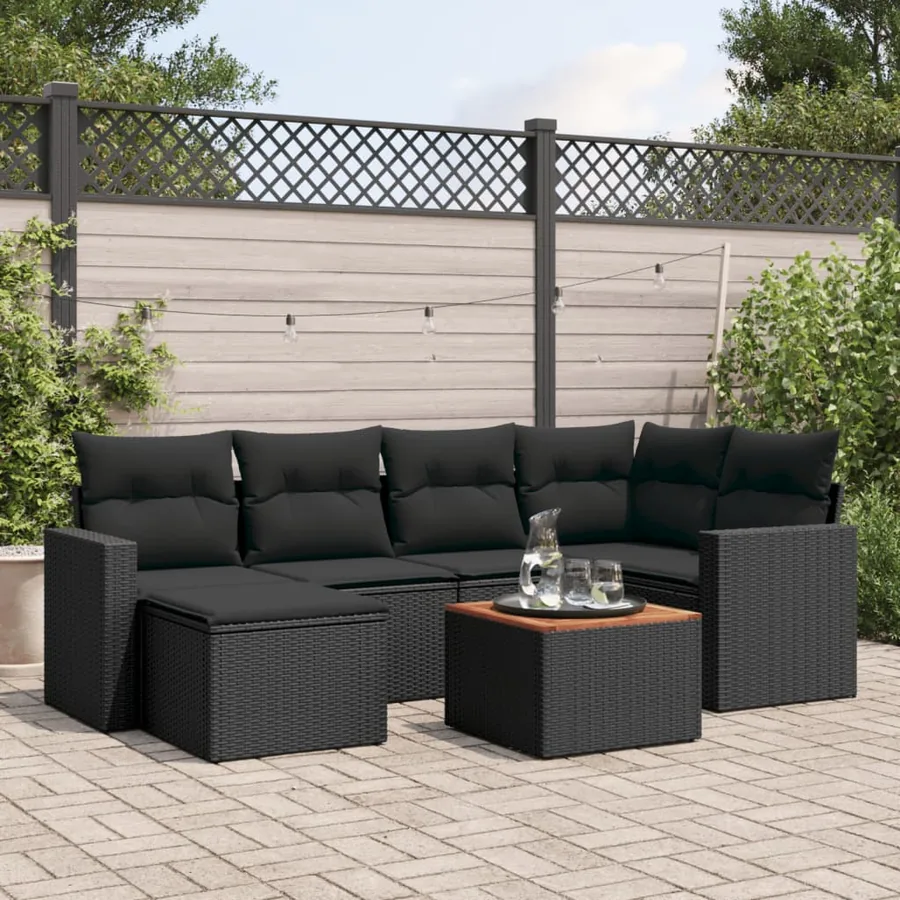 Salon de jardin 7 pcs avec coussins noir résine tressée 62 x 62 x 69 cm - 55,4 kg