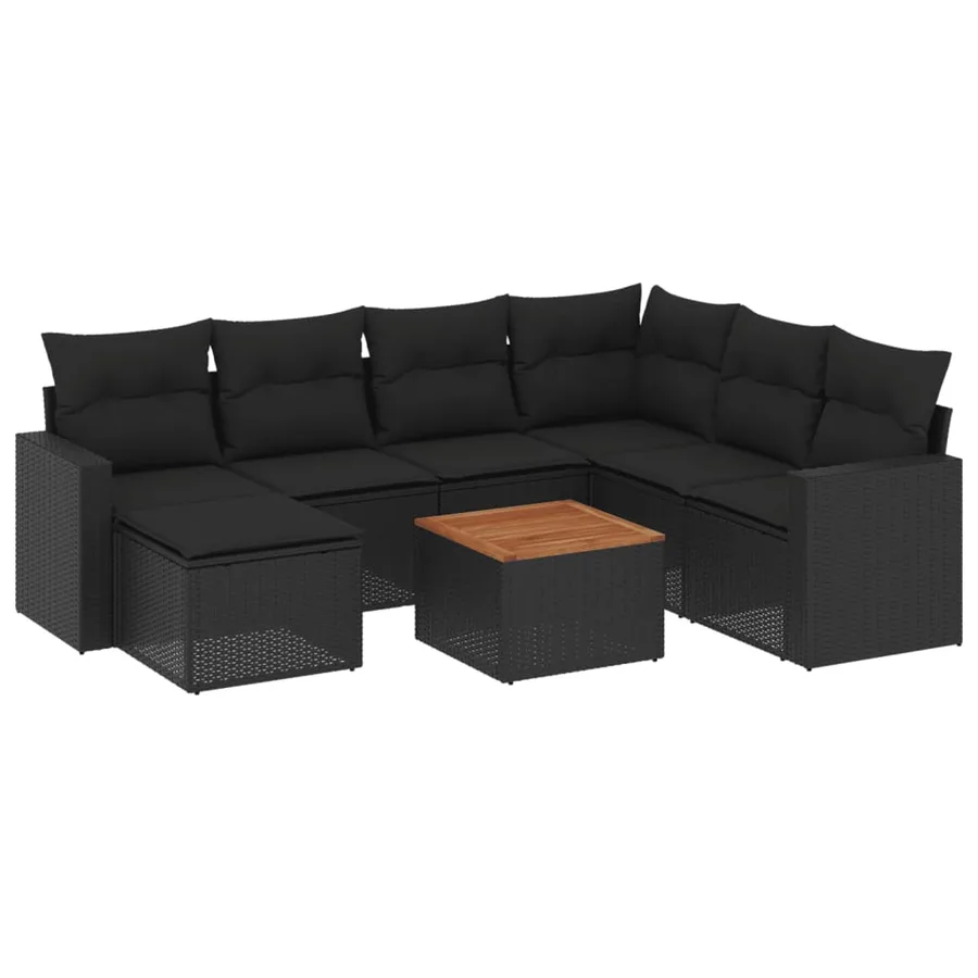 Salon de jardin 8 pcs avec coussins noir résine tressée - 2