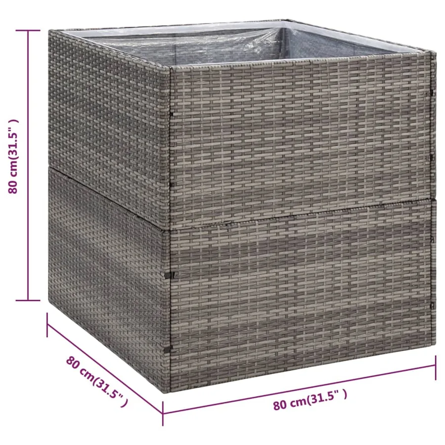 Jardinière Gris 80x80x80 cm Résine tressée - 6