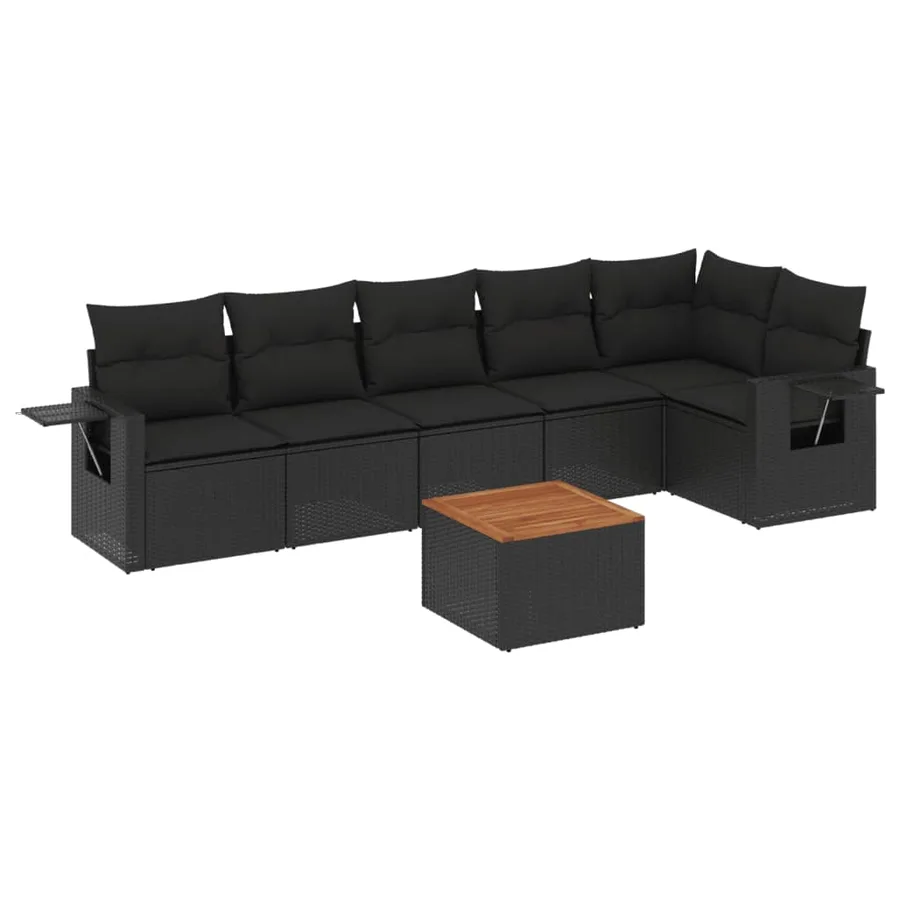 Salon de jardin 7 pcs avec coussins noir résine tressée 62 x 62 x 69 cm - 55,9 kg - 2