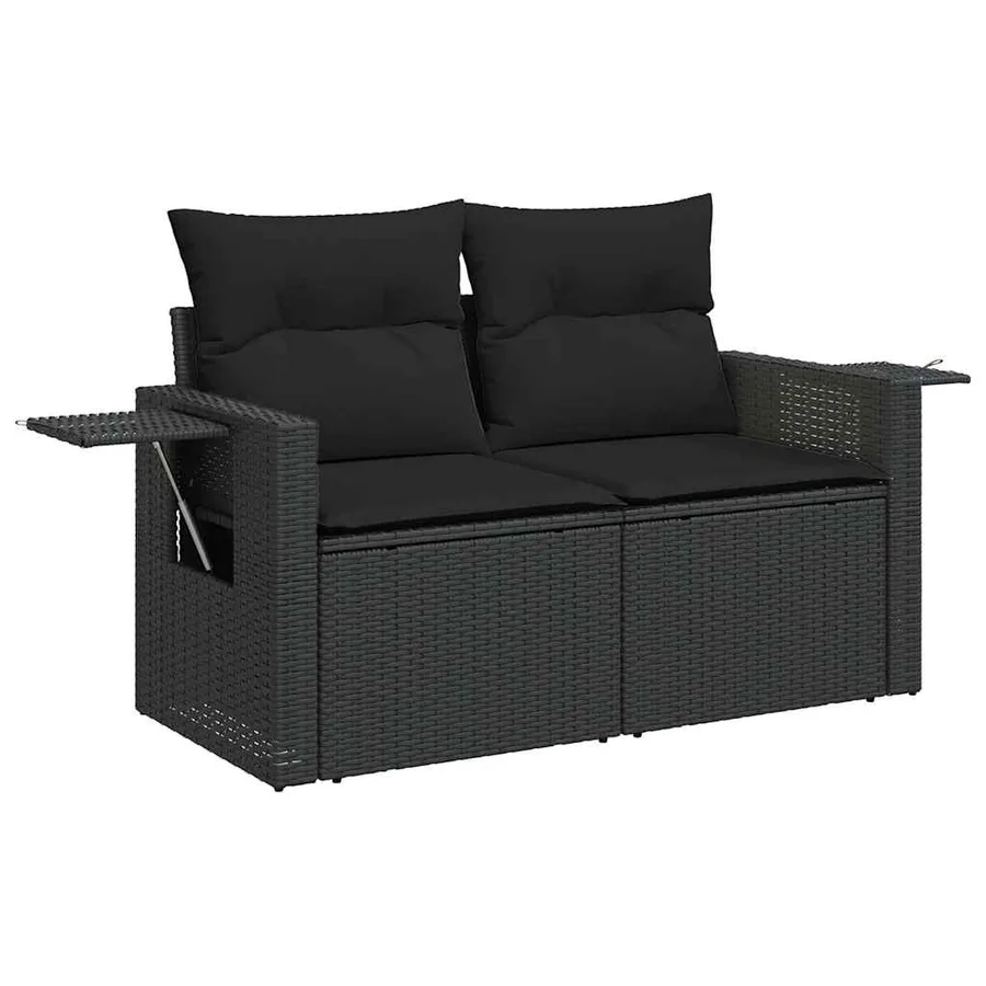 Salon de jardin 11 pcs avec coussins noir résine tressée - 3
