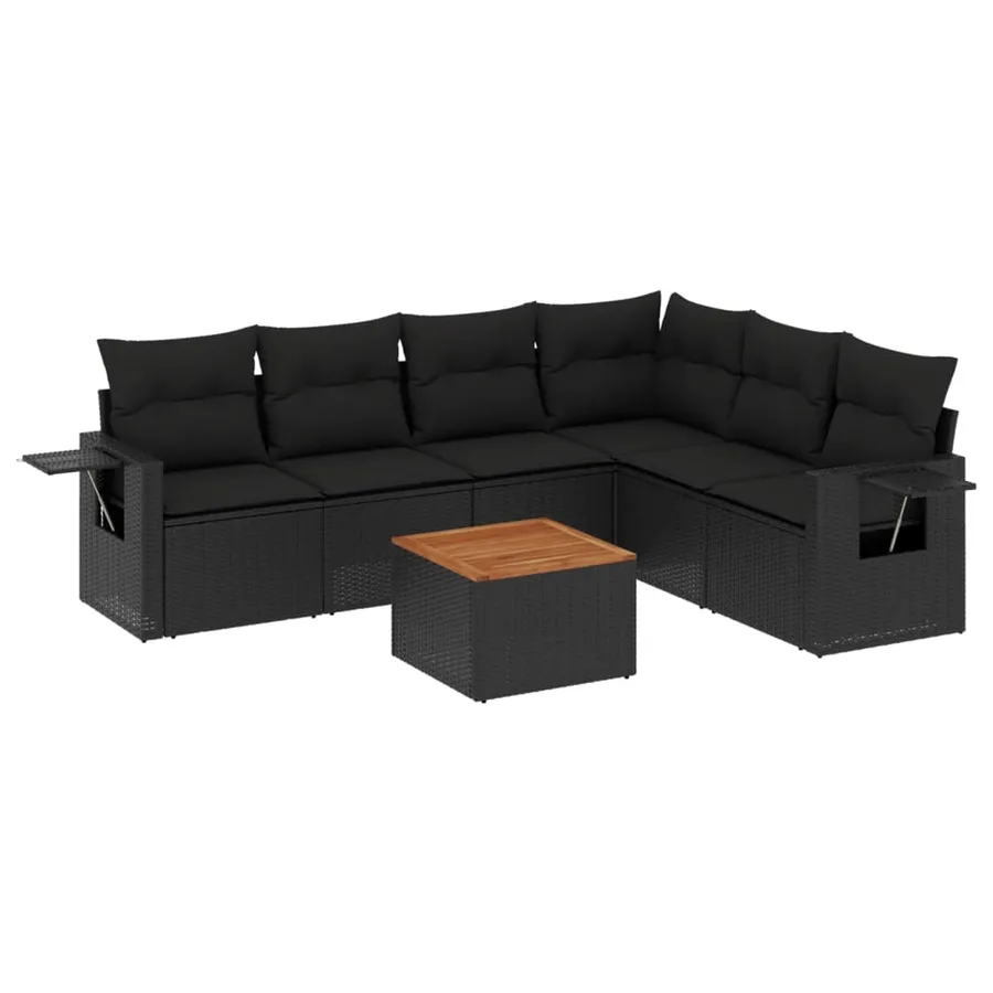 Salon de jardin 7 pcs avec coussins noir résine tressée 62 x 62 x 69 cm - 55,9 kg - 2
