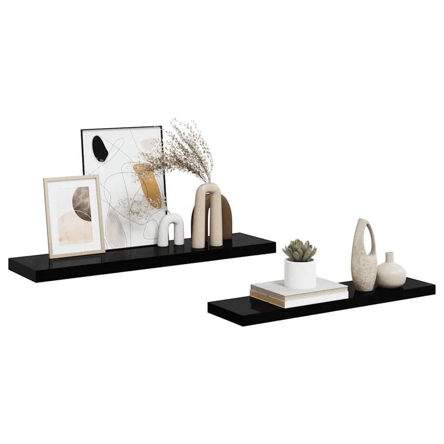 Étagère murale flottante 2 pcs Noir brillant 90x23,5x3,8 cm MDF - 5