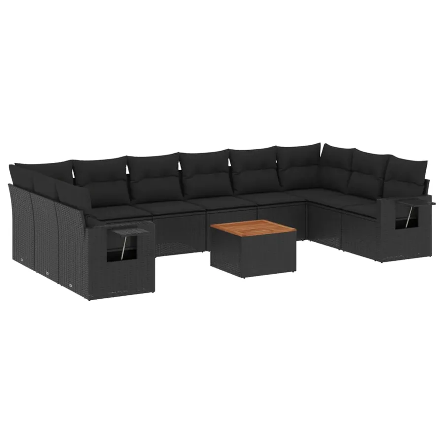 Salon de jardin 11 pcs avec coussins noir résine tressée - 2