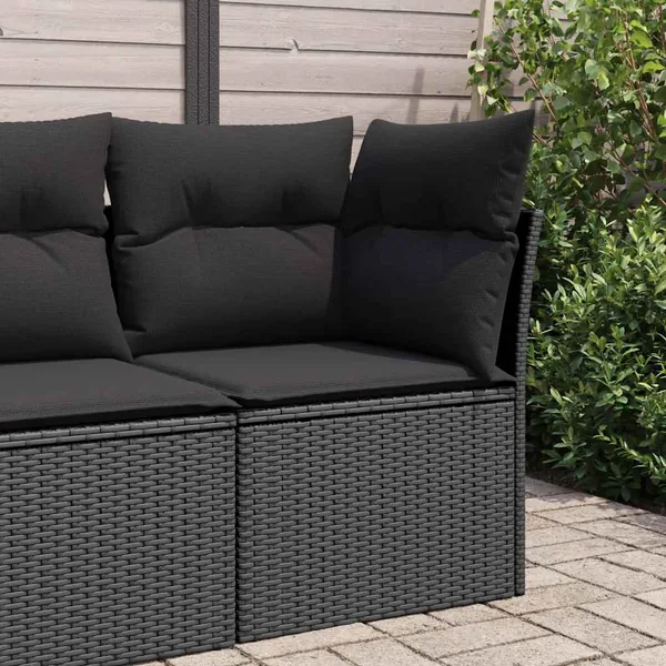 Canapé d'angle de jardin avec coussins en polyrotin noir
