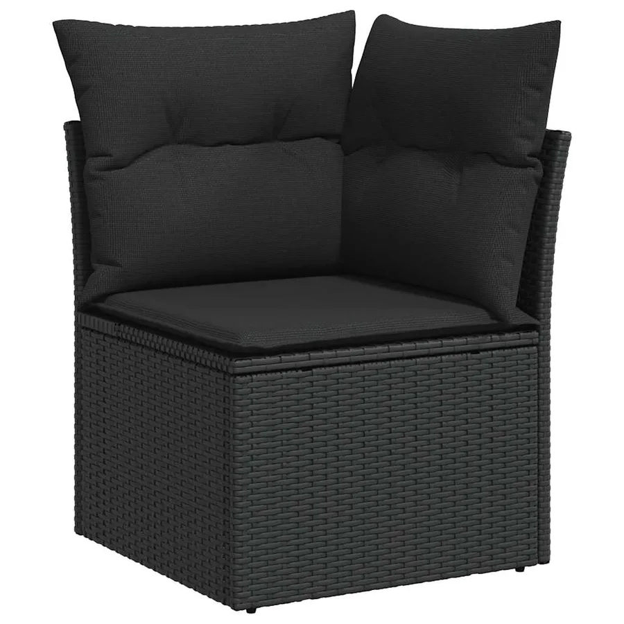 Canapé d'angle de jardin avec coussins en polyrotin noir - 2
