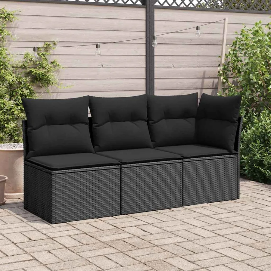 Canapé d'angle de jardin avec coussins en polyrotin noir - 3