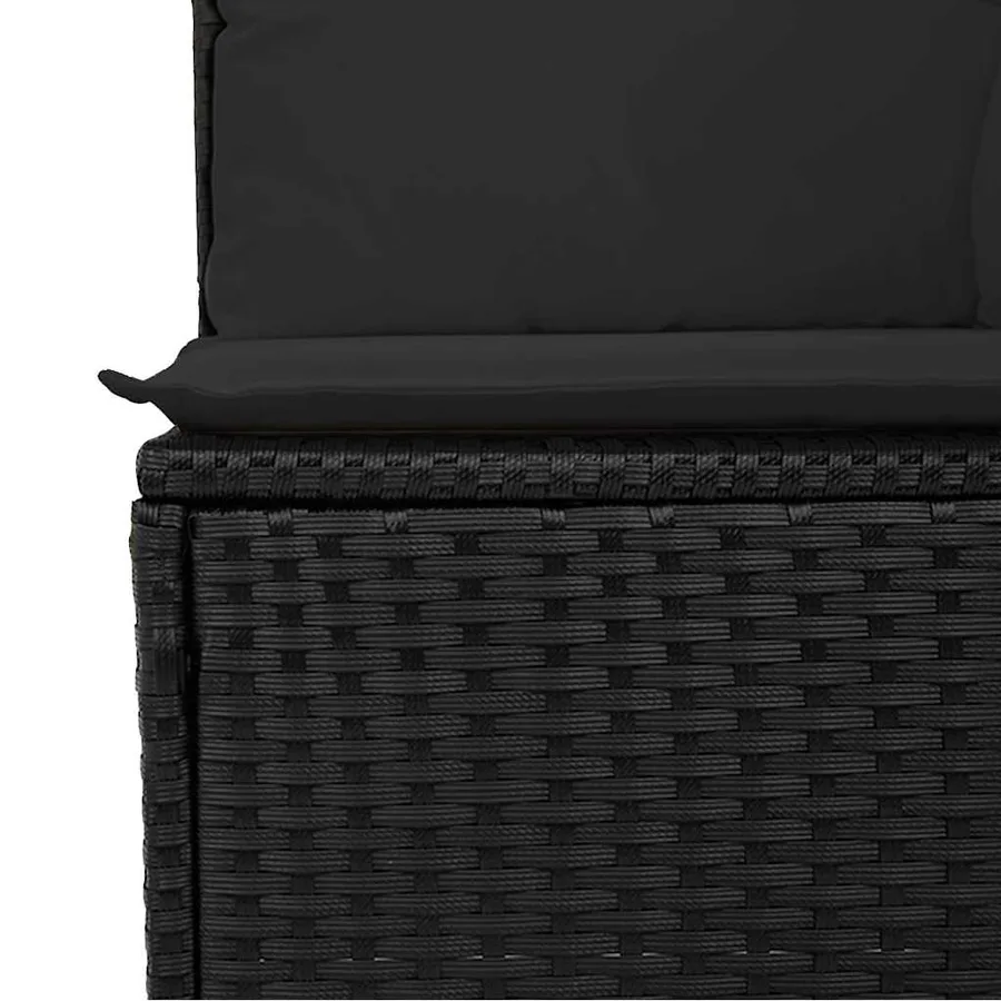 Canapé d'angle de jardin avec coussins en polyrotin noir - 8