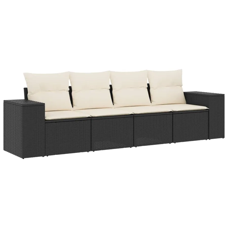 Salon de jardin 4 pcs avec coussins noir résine tressée - 2