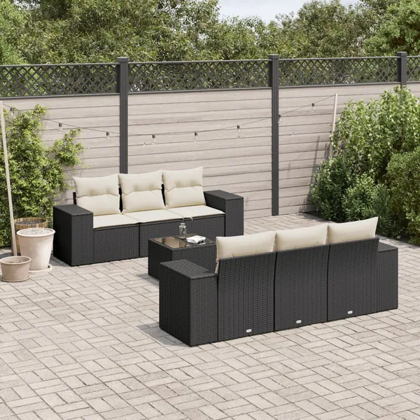 Salon de jardin 7 pcs avec coussins noir résine tressée 55 x 62 x 69 cm - 63,4 kg