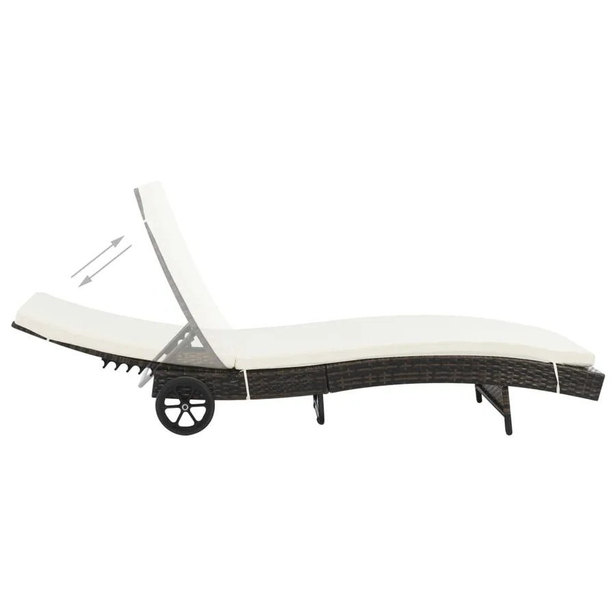 Chaise longue avec roues et coussin Résine tressée Marron - 2
