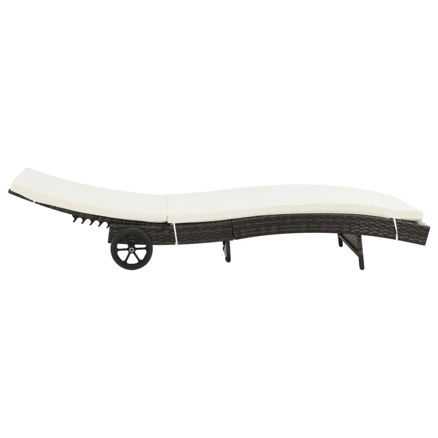 Chaise longue avec roues et coussin Résine tressée Marron - 3