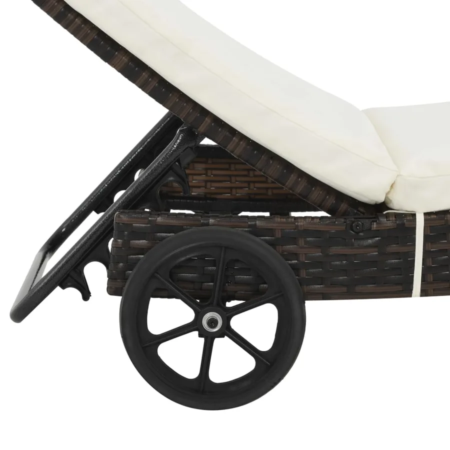 Chaise longue avec roues et coussin Résine tressée Marron - 4
