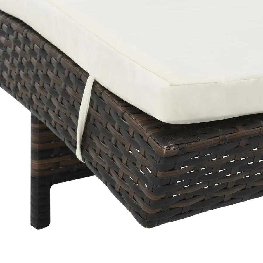 Chaise longue avec roues et coussin Résine tressée Marron - 5