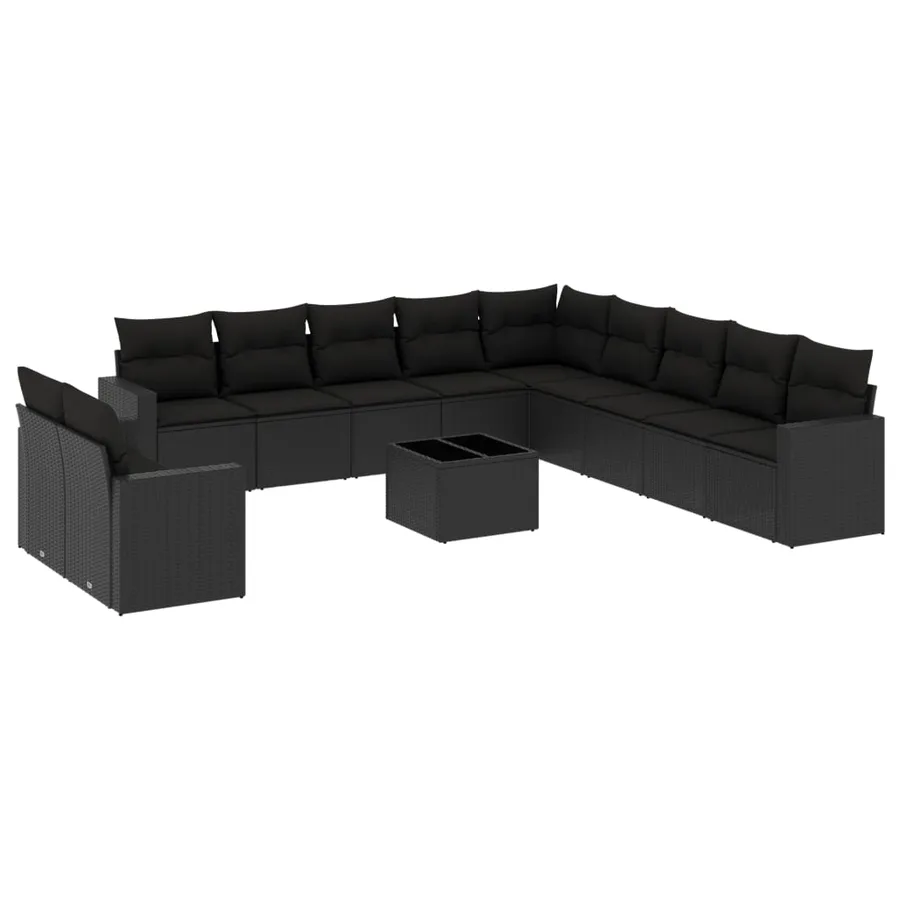 Salon de jardin 12 pcs avec coussins noir résine tressée - 2