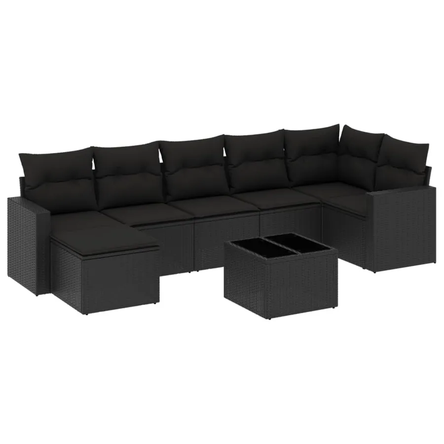 Salon de jardin 8 pcs avec coussins noir résine tressée - 2