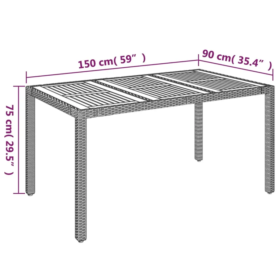 Table de jardin dessus en bois Gris 150x90x75 cm Résine tressée - 7