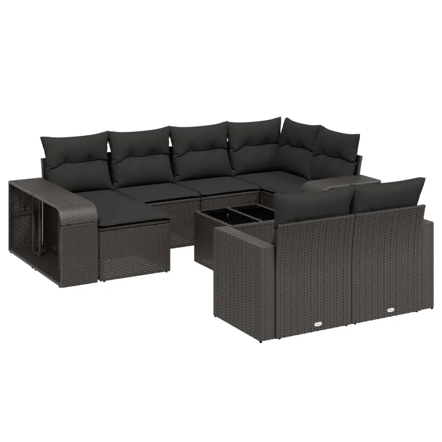 Salon de jardin 11 pcs avec coussins noir résine tressée - 2