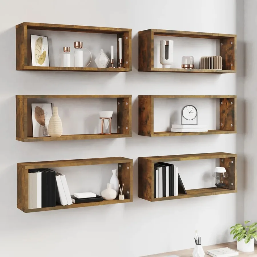 Étagères murales cube 6 pcs Chêne fumé 60x15x23 cm Bois - 6