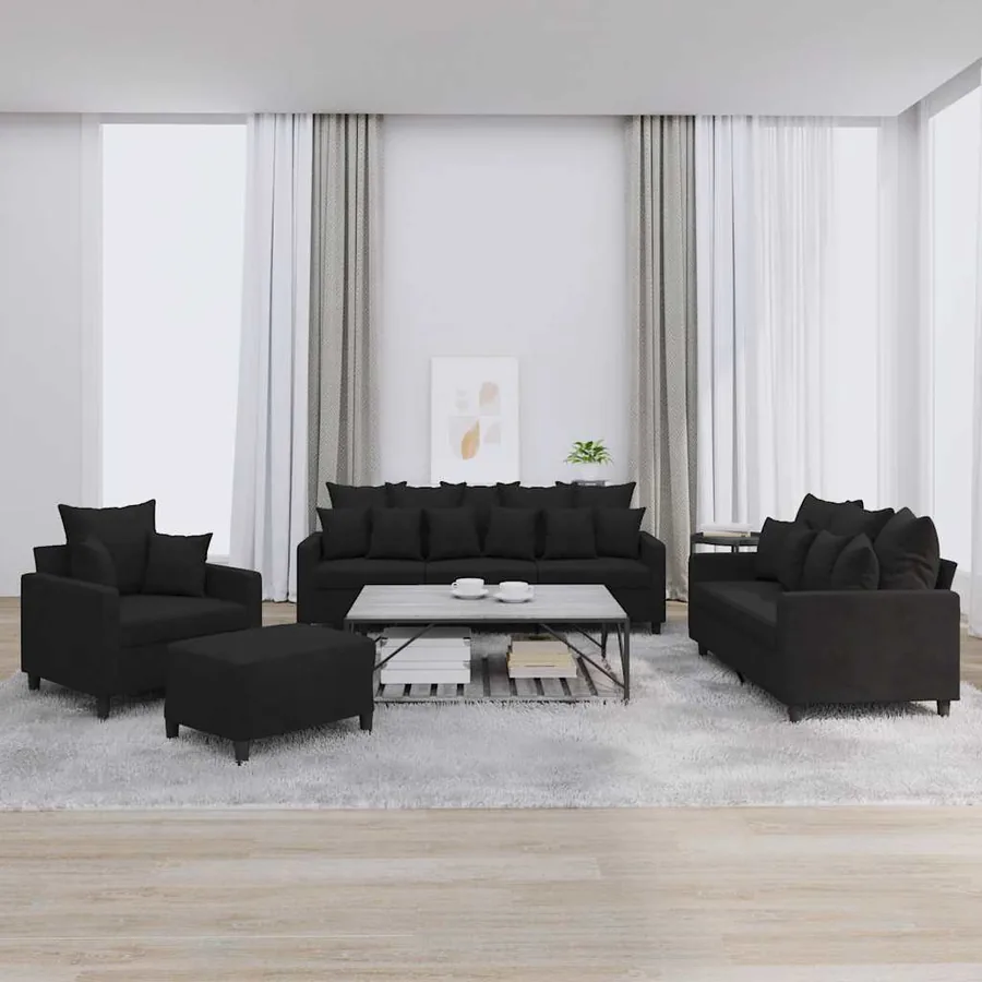 Ensemble de canapés 4 pcs avec coussins Noir Velours