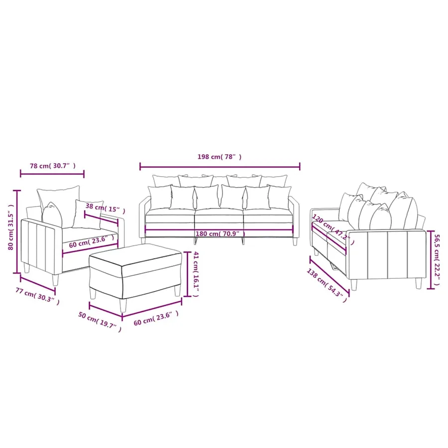 Ensemble de canapés 4 pcs avec coussins Noir Velours - 10