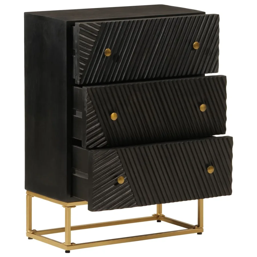 Commode noir 55x30x76 cm bois massif de manguier et fer - 2