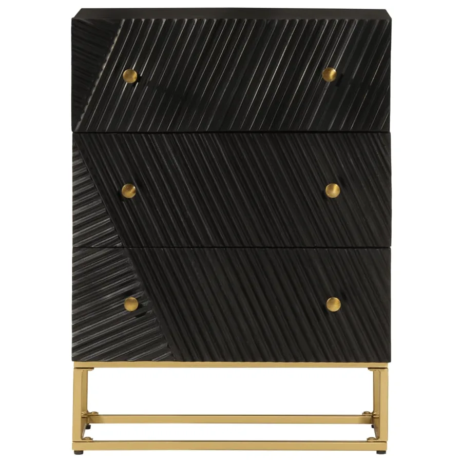 Commode noir 55x30x76 cm bois massif de manguier et fer - 3