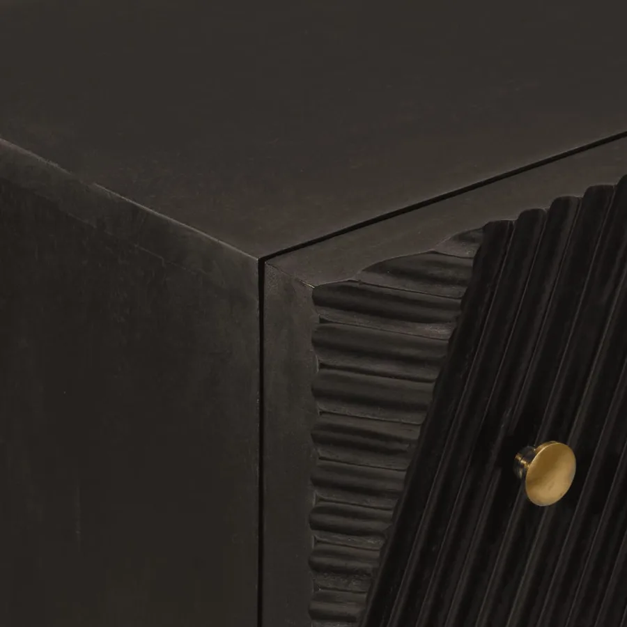 Commode noir 55x30x76 cm bois massif de manguier et fer - 6