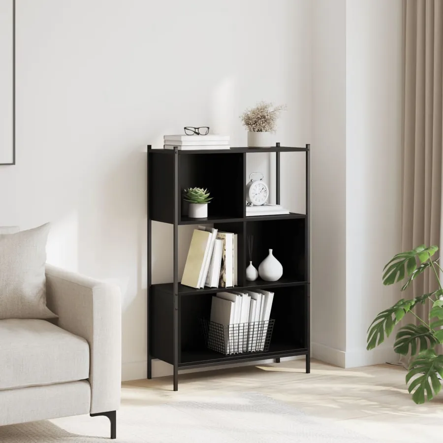 Bibliothèque noir 72x28x109 cm bois d'ingénierie - 3