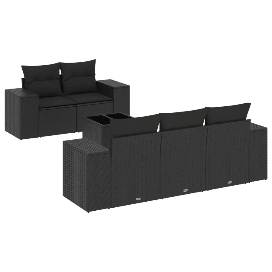 Salon de jardin 6 pcs avec coussins noir résine tressée - 2